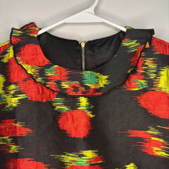 BOPOS Top Women's M Black Red Yellow Green Zipper Pullover Hi Lo Hem Unique - Picture 4 of 4